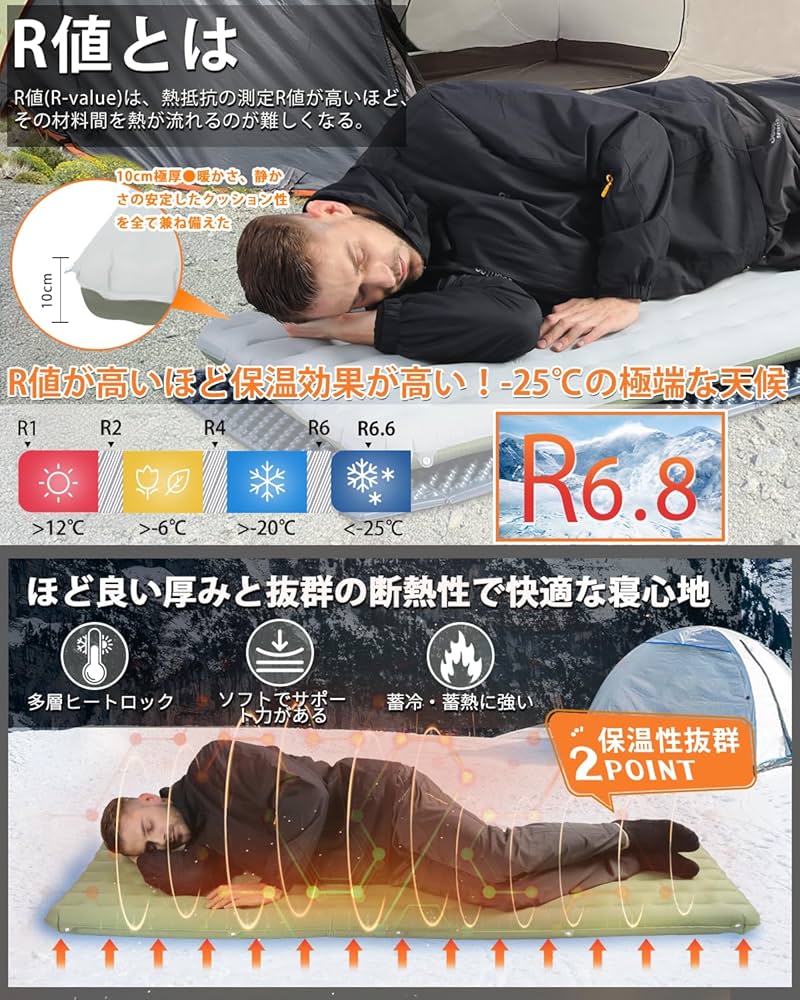 【特価商品】インフレーターマット高R値6.8 エアーマット 厚手10cm 超軽量 Amazon.co.jp: CAMDOOR インフレーターマット高R値6.8 エアー